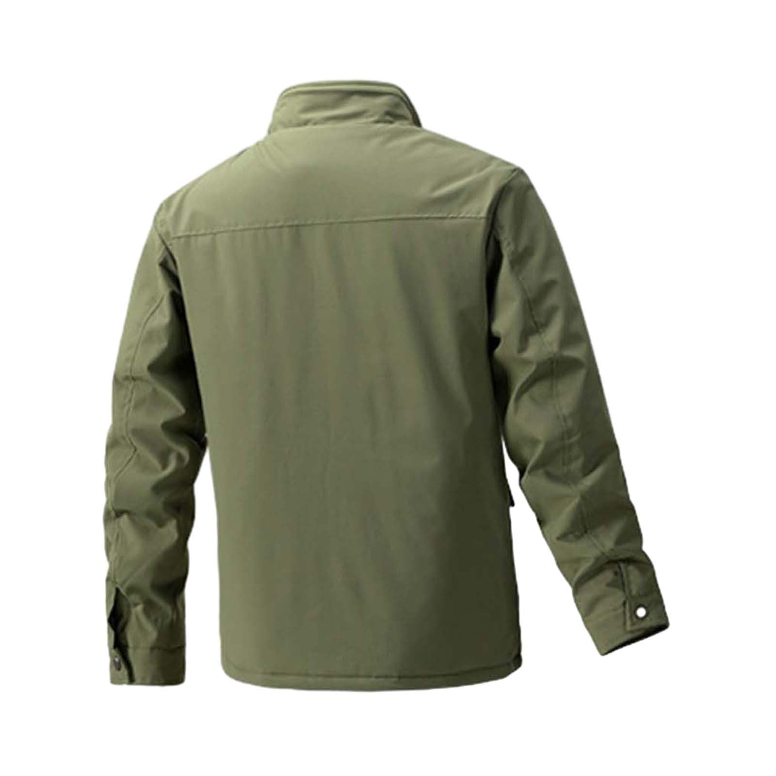 Generisch Giacca in pile da uomo, calda: giacca invernale con molte tasche, giacca da mezza stagione, con colletto alto, leggera, vintage, giacca termica classica, per attività all'aria aperta (taglia