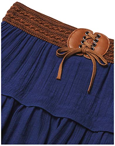 Amy Byer Girls' Short Tiered Skirt With Novelty Waistband, Garden Navy, Large #TOP1