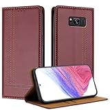 Schutzhülle für Samsung Galaxy S8, PU-Leder, Klapphülle mit Kartenhalter, Klappetui, Kickstand, stoßfeste TPU-Innenschale, ultradünn, dünn, Flip-Cover, Weinrot