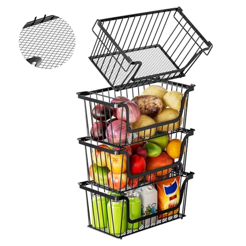 ANJUBAN 4PCS-U-Shaped Stackable Wire Baskets, Kitchen Storage Metal Baskets,Vegetable Fruit