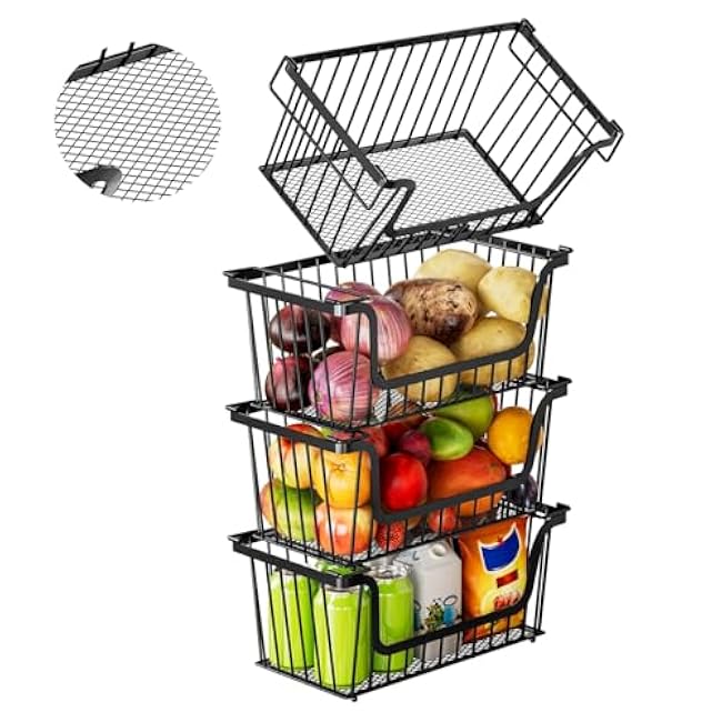 5 Pack Stackable Deep Freezer Organizer Bins and 4PCS-U-Shaped Stackable Wire Baskets Upgraded Bottom Leak-Proof net£¬Encryption and Hardening