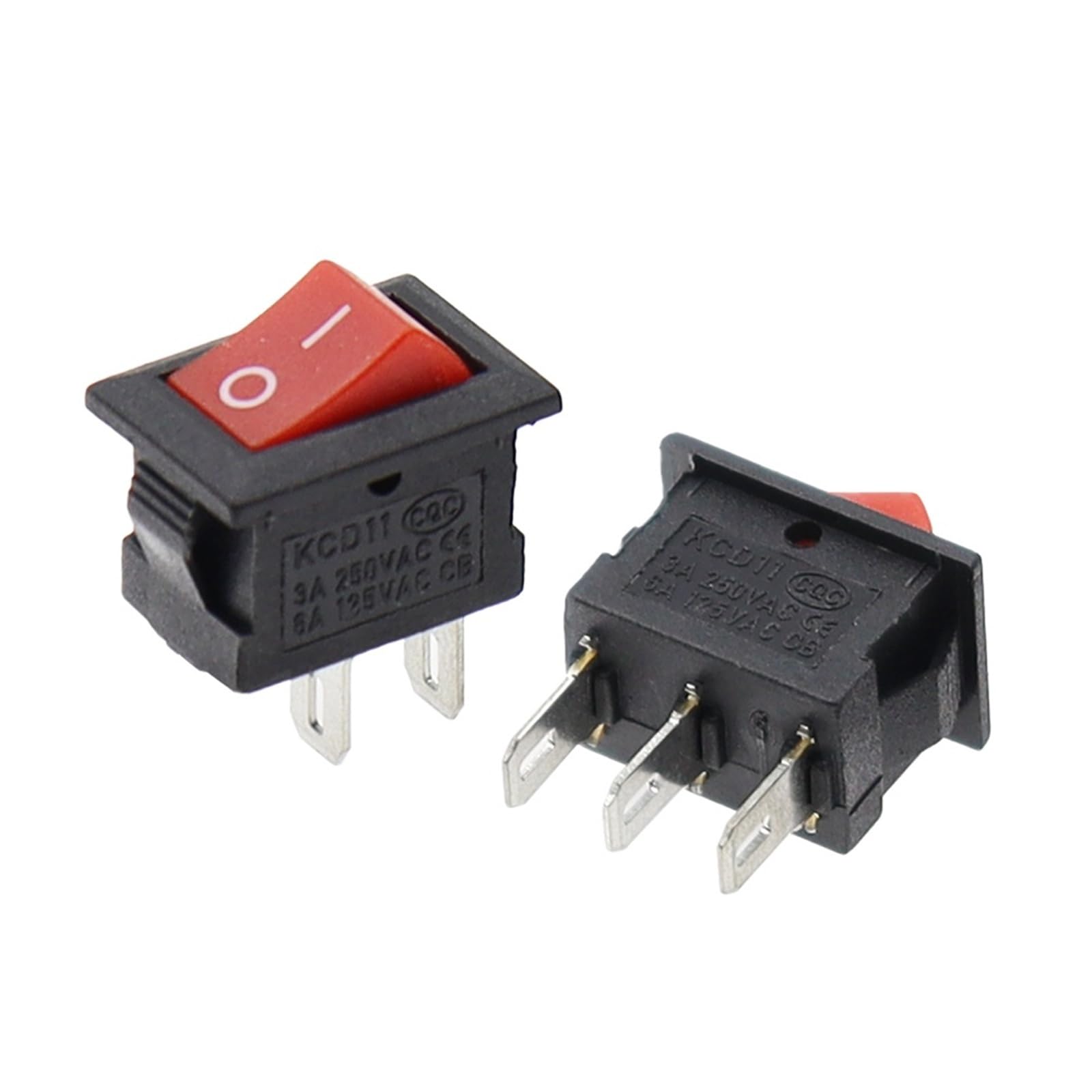 100 interruptores basculantes KCD11 de 10 x 15 mm, mini pulsador, ON-OFF/ON-OFF-ON, 2 pines, 3 A, 250 V CA, 6 A, 125 V CA(3Pin L-type black)