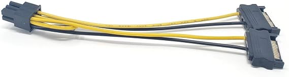 MICRO CONNECTORS 6in 6-Pin PCIe to Dual 15-Pin SATA Power Cable (F04-PCIE6P)