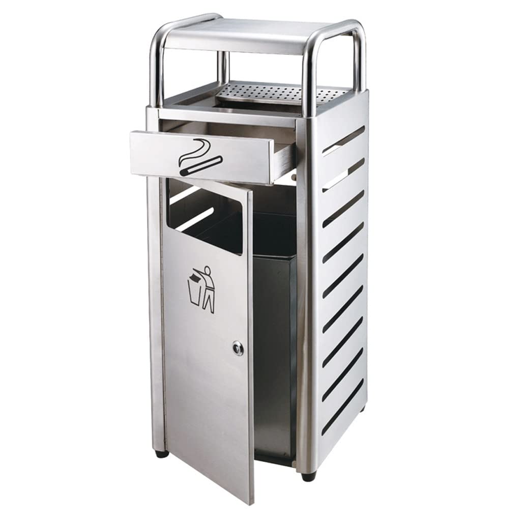 Mülleimer für draußen/drinnen, Mülleimer für draußen, Edelstahl, rechteckig, kommerzieller Mülleimer aus Aluminiumguss mit Schublade, Aschenbecher, Sortier-Mülleimer, Verwendung im Garten, auf der Te