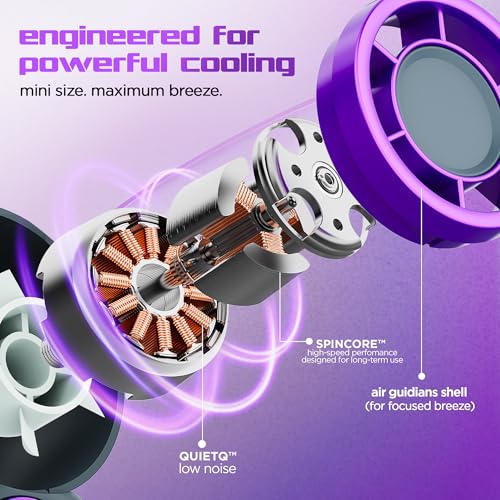 Image of Dubstep Flo Mini Handheld Fan | SPINCORE Technology | 6 Speed Levels | LED Display | USB-C Rechargeable | 104g Portable Cooling Fan for Travel, Home & Outdoor Use (Purple & Grey)