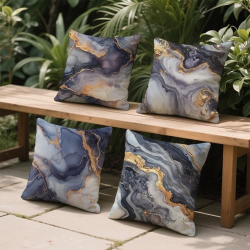 Kissenbezug 35X35cm 4er Set Sommer Outdoor Kissenbezug Gold Dekokissen Sofakissen Marmor Kopfkissenbezug Kuschelkissen für Drinnen und DraußEn Perfekte Deko Kissen für Wohnzimmer und Garten K-5