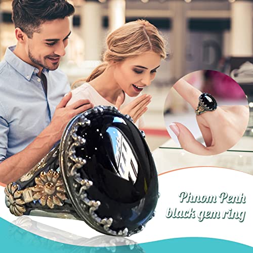 Black Stone Engagement Rings for Women Goth Cool Punk Promise Rings Flower Carved Bands Elegant Jewelry (Black, 6)4