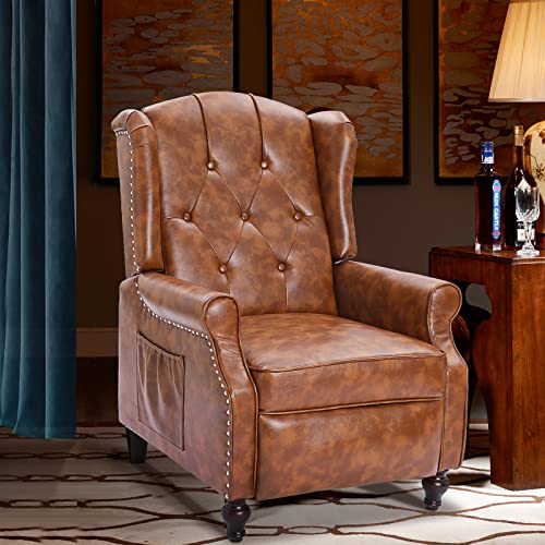 Baijiawei B Recliner Wingback Chair - Tufted Arm Chair Recliner - Massage Recliner Chair With Heat - Fabric Push Back Recliner With Remote Control, Heating Function, Adjustable Backrest (Pu Brown) #TOP3
