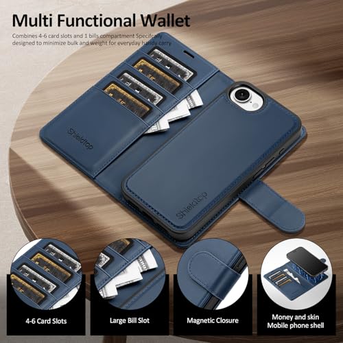 Shieldtop Compatible with Magsafe Magnetic 2 in 1 Detachable iPhone 17e / 16e Wallet Case with Card Holder Credit Card Slots Men Women,PU Leather RFID Blocking Flip Kickstand for Apple 17e,Blue by Shieldtop - Used condition - Image 3