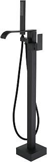 Grifo Bañera Negro Independiente Giratorio 360°, Montaje En Suelo Con Ducha De Mano Para Bañera, Bañera Independiente (Black-A)