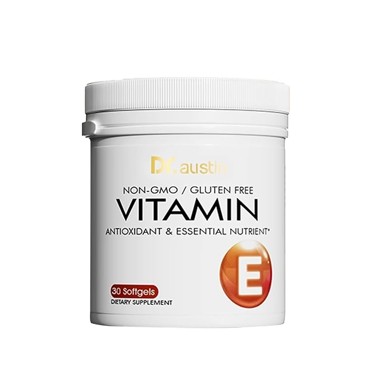 DR.AUSTIN Vitamina E em cápsulas moles com óleo de gérmen de trigo, 30 cápsulas