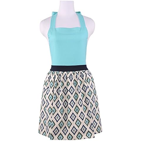 NEOVIVA Cotton Garden Apron for Women with Hidden Pockets, Style Marie in Geometric, Gingham Spa Blue Cover