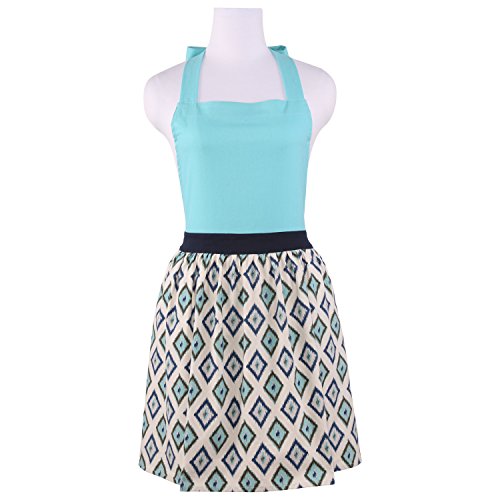 NEOVIVA Küchenschürze aus Baumwolle für Damen und Kinder mit Taschen, doppellagige Latzschürzen zum Kochen, Backen, Grillen und Gartenarbeit (Gingham Spa Blue) Cover