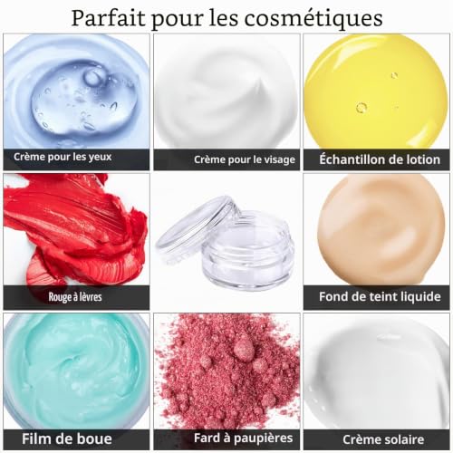 100 pots d'échantillons de voyage en plastique transparent de 5 ml/5 g avec couvercles, étiquettes, spatule, accessoires de maquillage pour produits de toilette, baumes à lèvres, crèmes,paillettes – vue 5