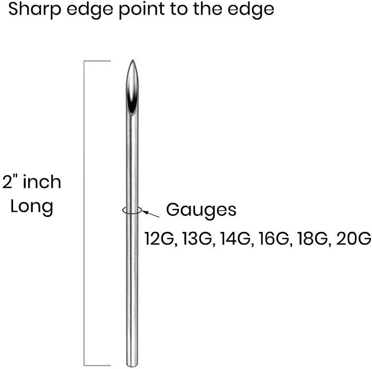 Ear Nose Body Piercing Needles Supply Size 12G 15G 14G 16G 18G 20G Straight 2" Sealed and Sterilized Ready to use Individually for Piercing Kit Supplies Tool - 100Pcs