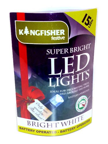 Kingfisher 15 Christmas Xmas Crystal White Super Bright Battery Operated LED Lights (BO15B)