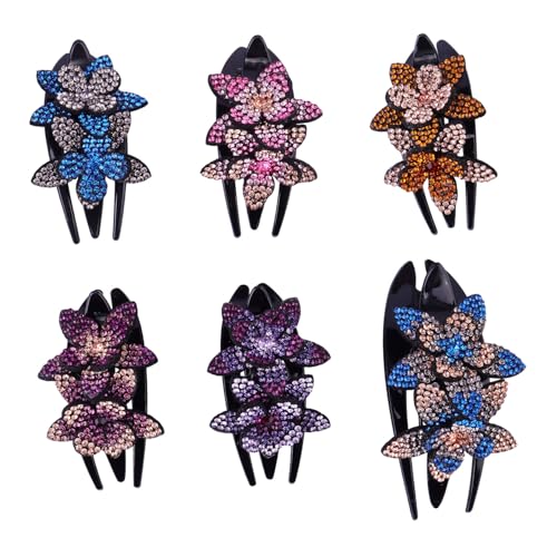 Pince à cheveux fleurs strass LIFKOME, lot de 6 griffes trois dents résistantes pour femmes