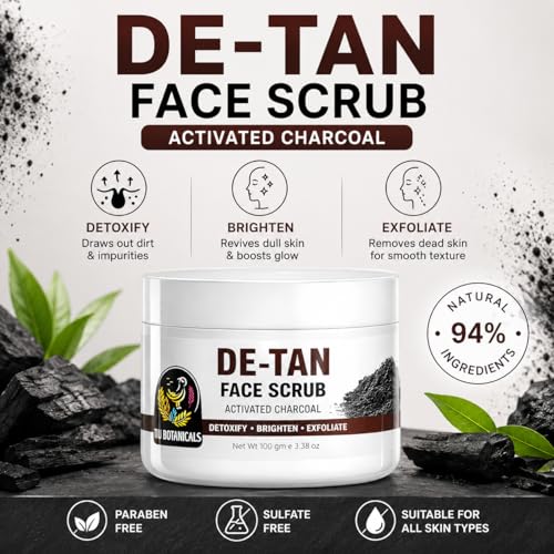 Image of Combo De-Tan Face Cream SPF 25 PA++ & Activated Charcoal Face Scrub | Tan Removal, Skin Brightening & Exfoliating Skincare for Women & Men | Pack of 2
