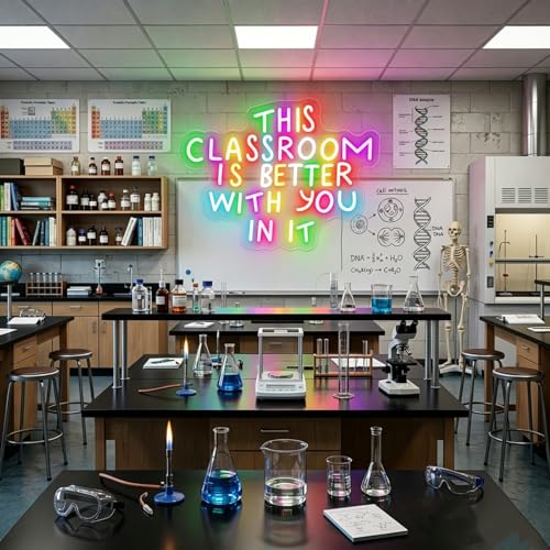 Image of This Classroom is Better With You In It Multicolor Neon Sign for Classroom Wall Decor USB Powered Neon Inspirational Teacher Sign for School Classroom Daycare Teachers Students Gift