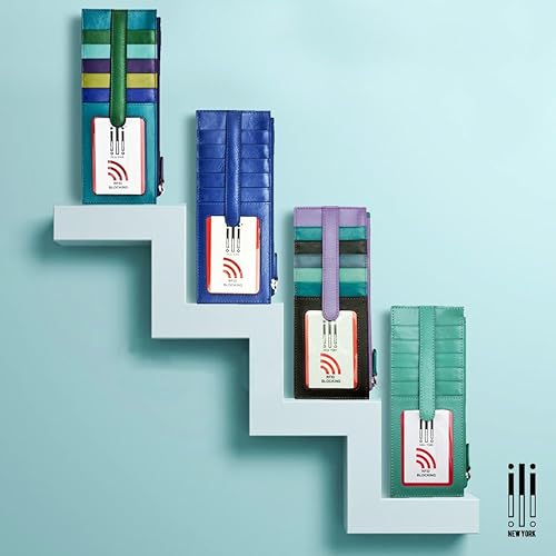 Miniatura 5 de ili New York Cartera larga delgada de doble cara, tarjetero con bloqueo RFID con ventana de identificación y bolsillo lateral con cremallera para