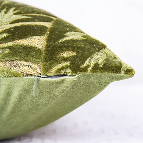 Yogmukhi Leaf Throw Pillow Covers Set Of 2 ,Velvet Leaf Pillow Covers, Modern Square Decorative Pillowcase 18 X 18 Inch ,Cushion Case For Couch Bedroom Car Living Room(Green) #TOP4