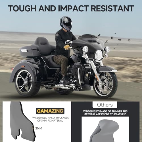 GAMAZING 4.5" Black Motorcycle Wave Windshield Windscreen Wind Splitter Compatible For 2014-2023 Harley Davidson Touring Street Glide Electra Glide Ultra Limited Tri Glide Flht Flhx Flhtk Flhtc Flhtcu by GAMAZING - Used condition - Image 4