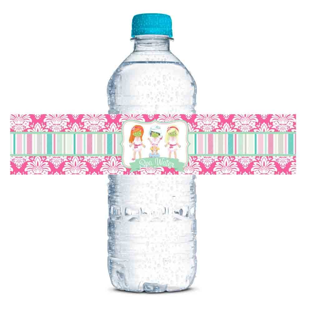Spa Pampering Birthday Themed Waterproof Water Bottle Sticker Wrappers 20 Wrap Around Labels Sized 1.75" x 8.5" by AmandaCreation