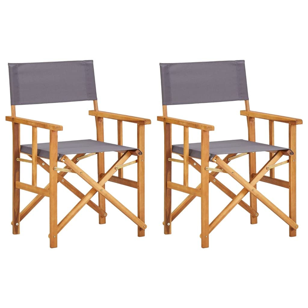 TREATLIFE HOME Folding Director's Chairs 2 pcs Solid Acacia Wood Frame with Fabric Seat and Back, Stylish and Comfortable, Brown and Dark Gray