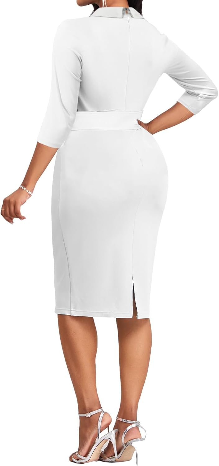 Women's Church Dresses 3/4 Sleeve Sexy V Neck Vintage Pencil Dress Mermaid Dress for Business - Image 2