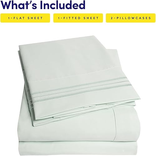 Miniatura 3 de Juego de sábanas de tamaño individual de la colección 1500 Supreme, color verde menta, 3 piezas, sábanas y funda de almohada extrasuaves, esquinas