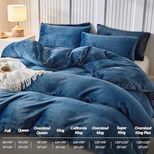 Image of WARMDERN Navy Blue Velvet Duvet Cover Set Oversized King Size, Luxury Milk Velvet Bedding Duvet Cover with Zipper Closure, 3pcs Ultra Soft Duvet Covers for All Seasons, 120 inch x 98 inch, Navy Blue