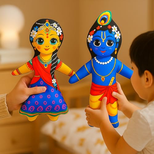 Image of Radha Krishna Soft Toy - Shri Radhe Krishna Stuffed Doll for Kids & Babies | Soft Toys for Toddlers | Washable Plush God Toy for Boys & Girls