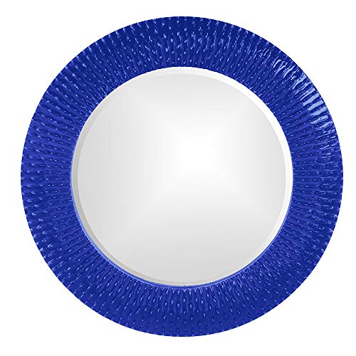 Image of Howard Elliott Collection Bergman Round Wall Mirror, Textured Ribbed Frame, Decorative Accent Mirror for Entryway, Bathroom or Bedroom, Ready to Hang, 32H x 32W x 1D, Royal Blue
