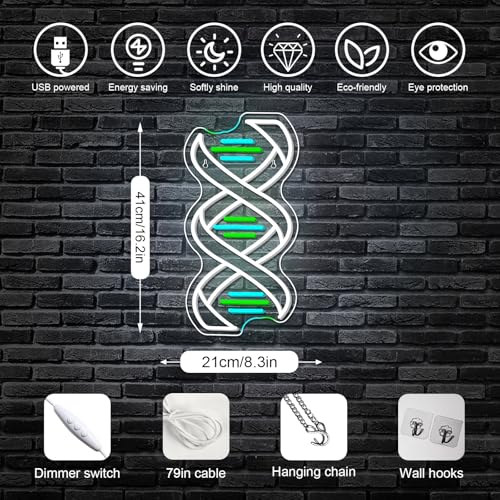 Image of Horseneon DNA Classroom Neon Sign Science Educational LED Wall Decor for Biology Labs, Teacher Gifts & Student Study Areas, USB-Powered with Adjustable Brightness