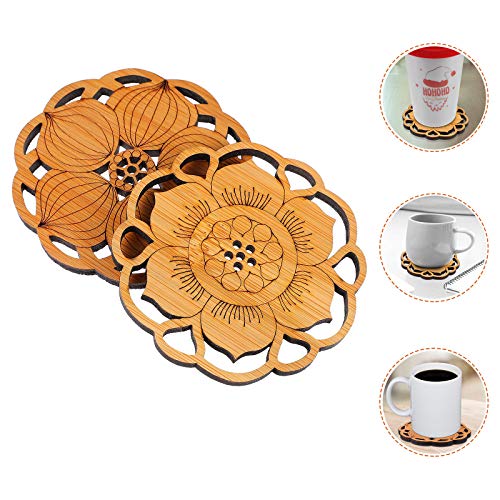 Abaodam 1 conjunto de 2 peças de tapetes de bambu espessos em forma de lótus requintados porta-copos