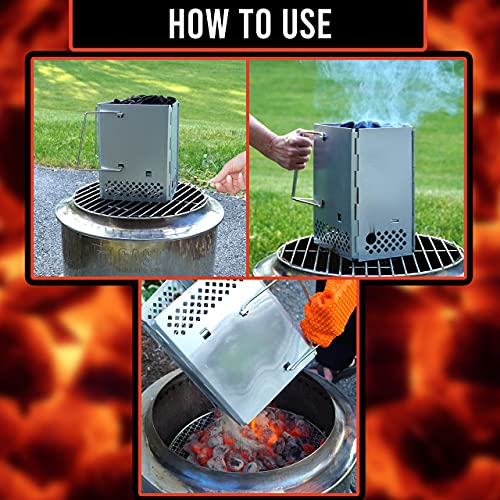 Charcoal Chimney Starter For Bbq - Barbecue Grill Firestarter - Large Size - All Metal Construction - No Lighter Fluid Required - Uses Natural Ventilation For Rapid Starting - By Cast Master Elite #TOP6