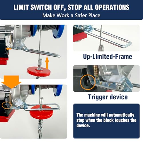 Bigorenda Electric Hoist Lift 800KG,100M Wireless Remote Control/Wired Control 2in1,Winches Electric Hoist 20M/10M Lifting Height,Single/Double Sling,Emergency Stop Switch,for Factory Warehouse Garage - Image 2