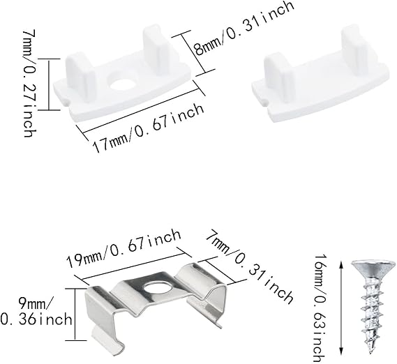 24PCS Led Channel Metal Mounting Clips Led Channel End Caps for LED Strip Lights Installation U-Shape LED Cover Diffuser Track with Complete Mounting Accessories for Easy Installation