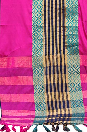 Image of AKHILAM Women's silk blend Saree with Unstitched Blouse Piece (Free size Navy Blue HYN9801)
