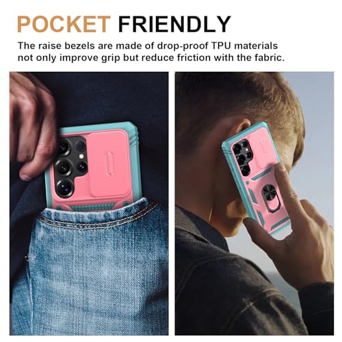PASNEW Galaxy S25 Ultra Case Camera Cover & Metal Kickstand,Military Multi-Layer Heavy Duty Shockproof Protective Hard Shell for Samsung S25Ultra,6.9 inch,Pink Green by PASNEW - Used condition - Image 7