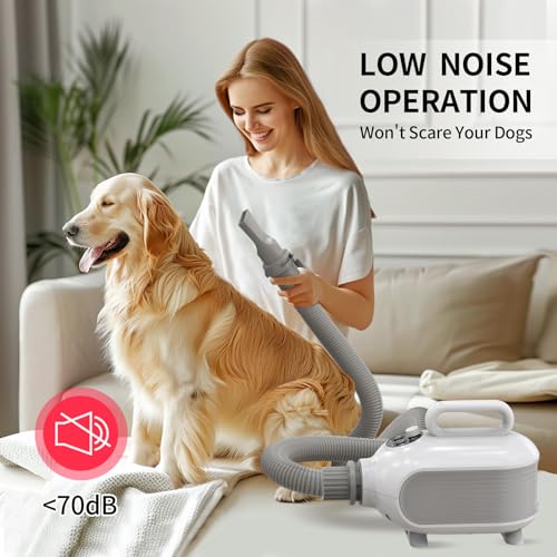 SISIGAD Dog Hair Dryer, Dog Dryer for Pet Grooming, Adjustable Speed and Temperature, 3 Different Nozzles Suitable for All Kinds of Pets (White) - Thumbnail 4