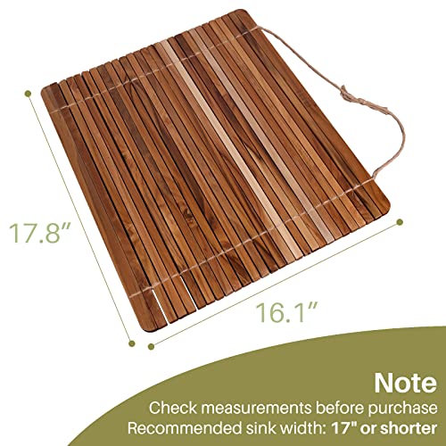 Htb Over Sink Dish Drying Rack 17.8'' X 16.1, Kitchen Teak Wood Roll Up Dish Drying Rack For Dishes,Plates, Bowls, Wooden Sink Cover For Counter Space #TOP4