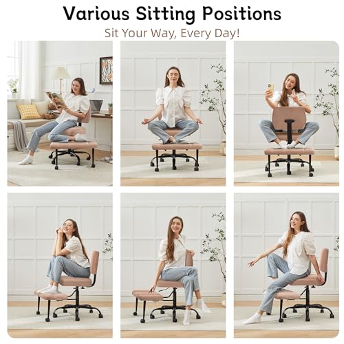 Image of Ergonomic Criss Cross Legged Office Chair, ADHD Chair, 360 Swivel Meditation Kneeling Chair with Wheels, Adjustable Footrest, Bigger & Wider Height Adjustable Seat, Strong Lumbar Support, Browncloth
