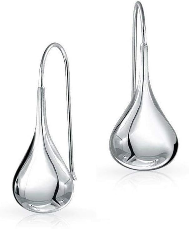 Sterling Silver 925 Solid Classic Puffed Teardrop Hook Dangle Earrings