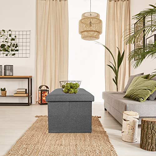 Mrcrypos Storage Ottoman Folding Bench Chest With Cover,Coffee Table Foot Rest Step Stool Multipurpose Linen Fabric Ottomans Bench With Padded Seat For Bedroom And Living Room 30"X15"X15"(Grey) #TOP3