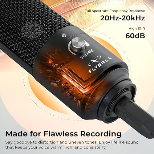 Image of FLYBALL USB Condenser Microphone Kit,192kHz /24Bit Type-C Studio Recording Mic for Podcast, YouTube, Gaming, Singing & Streaming, Full Setup with Arm Stand, Pop Filter,Shock Mount & Tripod (UG 500 UHH)