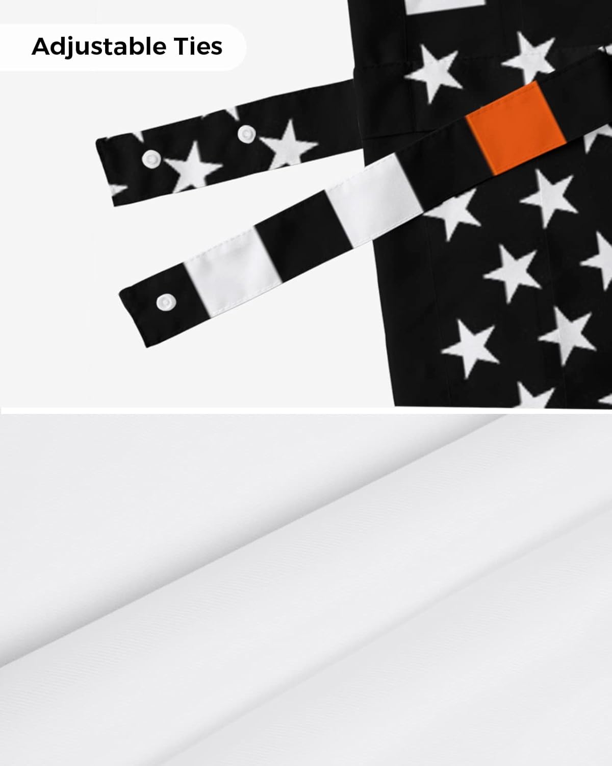 Country White Stars Tie Up Valance Curtain for Kitchen Living Room Bedroom Bathroom Cafe, Rod Pocket Small Short Window Drape Panel Adjustable Drapary Print, Orange Black Search Rescue Flag 60"x18"