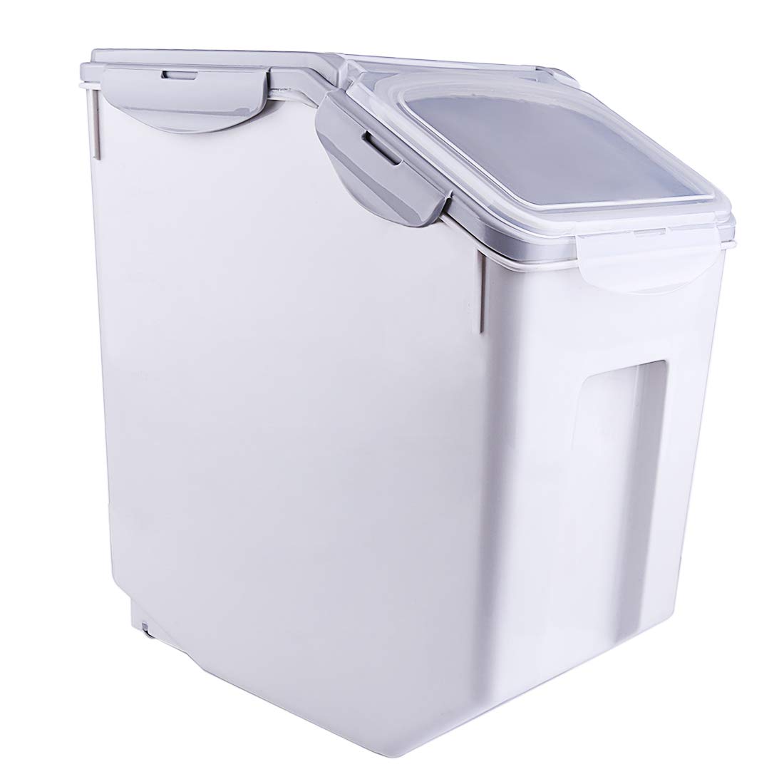 Contenitore ermetico per riso, 10 kg, per cereali, fagioli, farina, con ruote e misurino, 32,5 x 19,5 x 26,3 cm