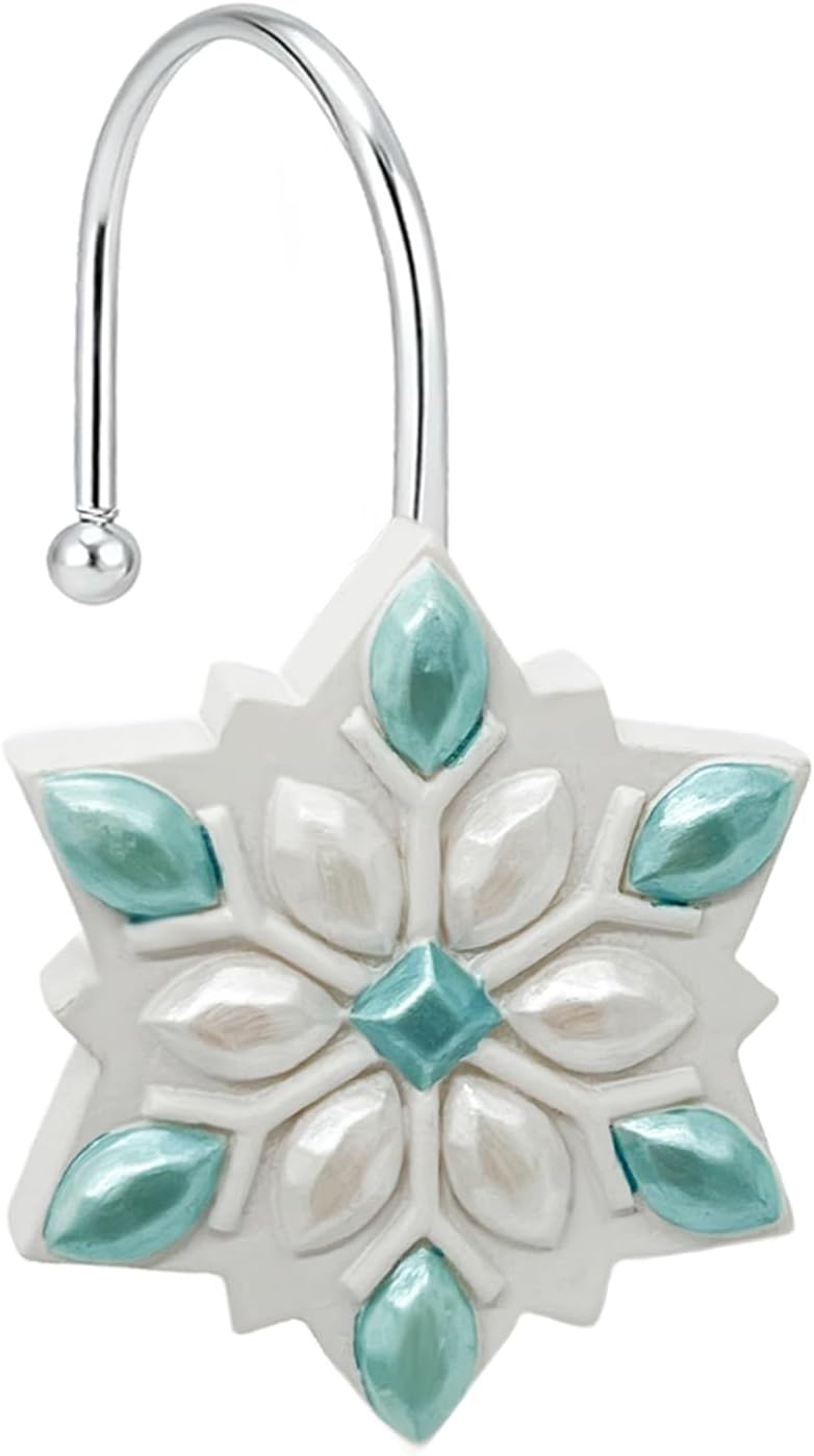 Shower Curtain Hooks Snowflake Bathroom Shower Rings,Pearl White