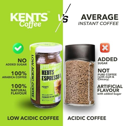 Image of Espresso X Dark Roast Instant Coffee - 50g Glass Jar | LOW ACIDIC COFFEE | 100% Arabica Coffee | Pure Chikmagalur Powder | No Sugar, No Chicory | NON FLAVOURED | Make Cafe Style Hot or Cold Coffee, black Coffeee, Cappuccino, Latte at Home | Serves 35-40 Cups